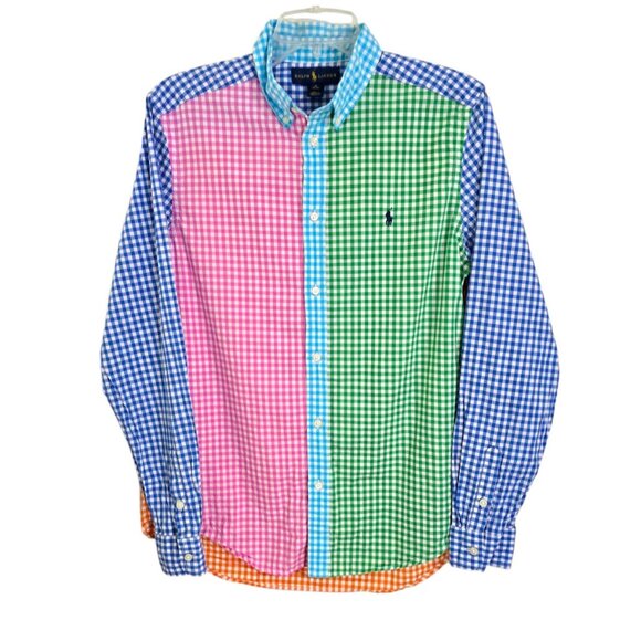 Ralph Lauren BLAKE Gingham Check Short Sleeve Button Down Check Shirt Men's S cotton blue type Vintage Second Hand